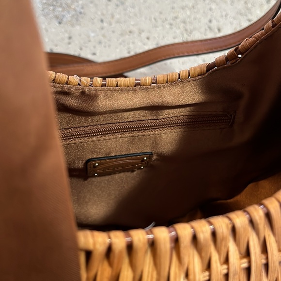 SCOOP LARGE STRAW CRESCENT CROSSBODY WITH SCARF ACCENT BROWN - Picture 7 of 13